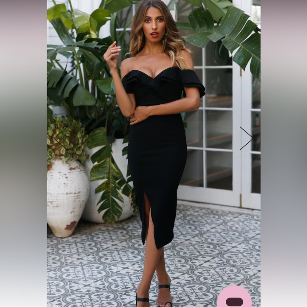 NWT HELLO MOLLY TOKYO ROSE MIDI DRESS BLACK